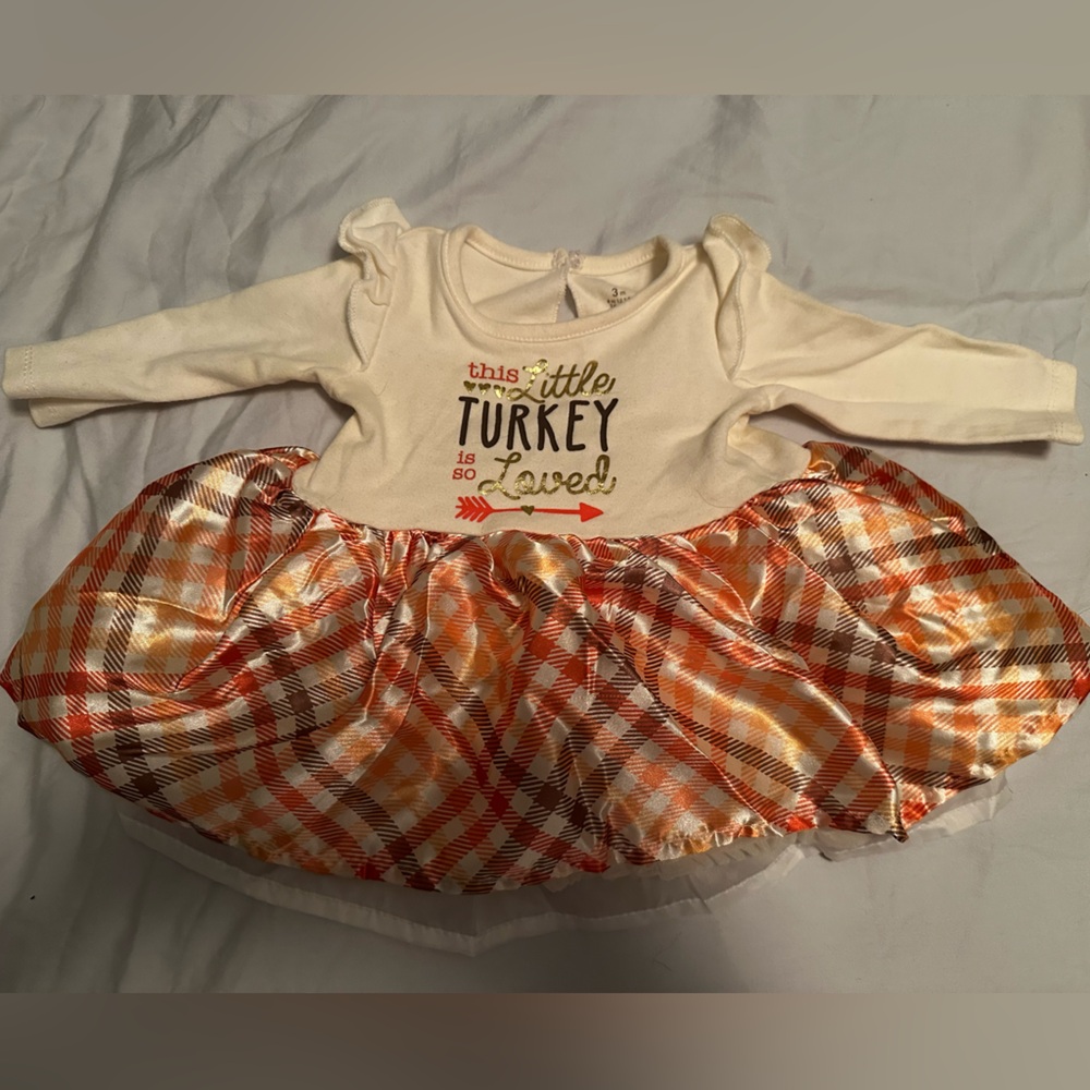 Baby Starters Cream and Gold Little Turkey Dress